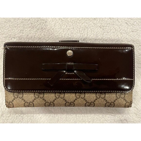 Gucci Long Wallet GG Canvas Brown Leather Patent Leather with Box Authenticated - Picture 3 of 12